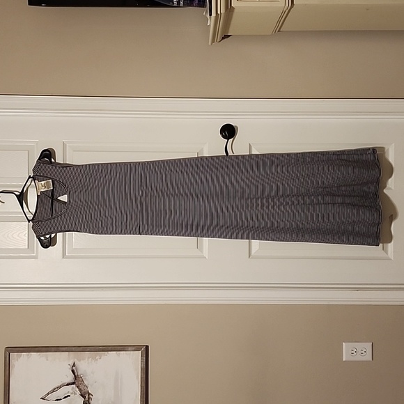 BCBGENERATION Navy and White Striped Crew Neck Maxi Dress with Back Cut Outs, M - Picture 1 of 5